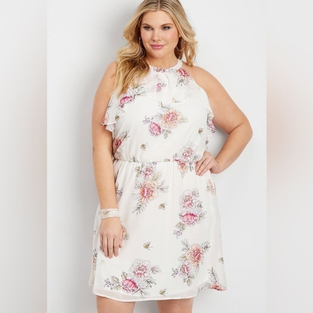 Maurice’s high‎ neck floral ruffled chiffon dress - Size Large